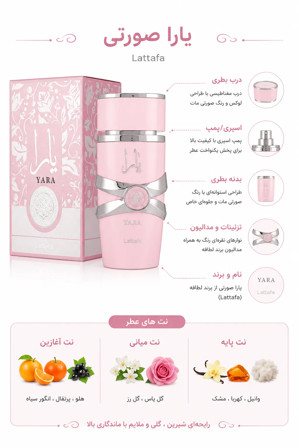 عطر لطافه مدل یارا صورتی ۱۰۰میلی لیتر